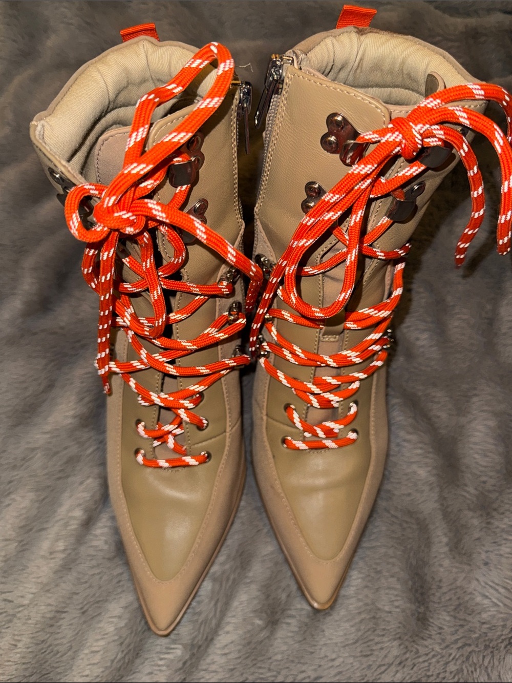 Steve Madden Tan Lace-Up Pointed-Toe Boots with Orange Laces